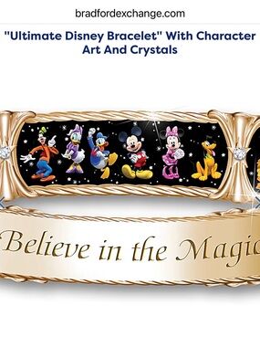 29 Character DISNEY Bangle Bracelet * Enamel * Crystals * Gold Tone * Plus size